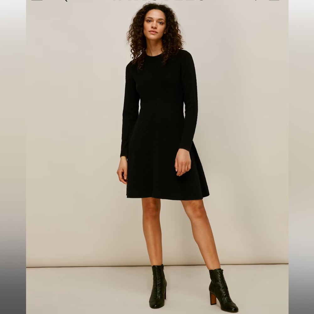 Whistles Black Ottoman Knitted Flippy Sweater Dress